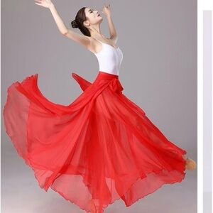 F6 Women's Red Circle Skirt - Flowing Skater Maxi